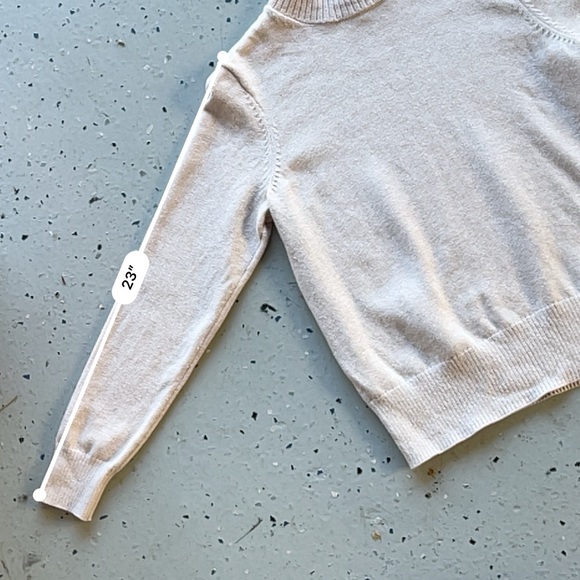 Minimalist Oatmeal Mock Neck Cotton Sweater Size XS Ribbed Neutral Capsule Knit - Picture 11 of 12